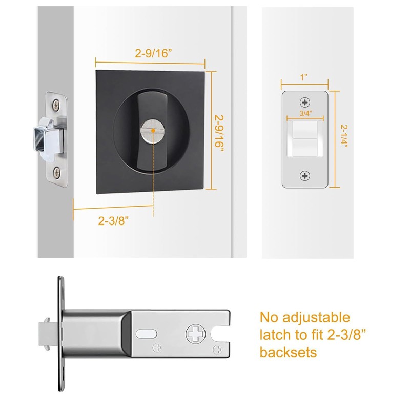 betensh Sliding Door Lock Square Pocket Door Lock with Invisible