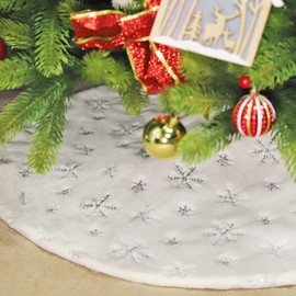SALCAR Christmas Tree Blanket, Faux Fur Snowflake Christmas Tree Skirt, White, Round White Plush Christmas Tree Skirt, Christmas Tree Skirt Fur Tree Blanket for Christmas Decoration, 90 cm