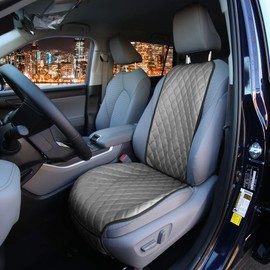 FH Group Car Seat Cushion Faux Leather Automotive Seat Cushions - Universal Fit, Car Seat Cushion With Front Pockets, Airbag Compatible Car Seat Cushions for SUV, Sedan, Van Front Set Gray