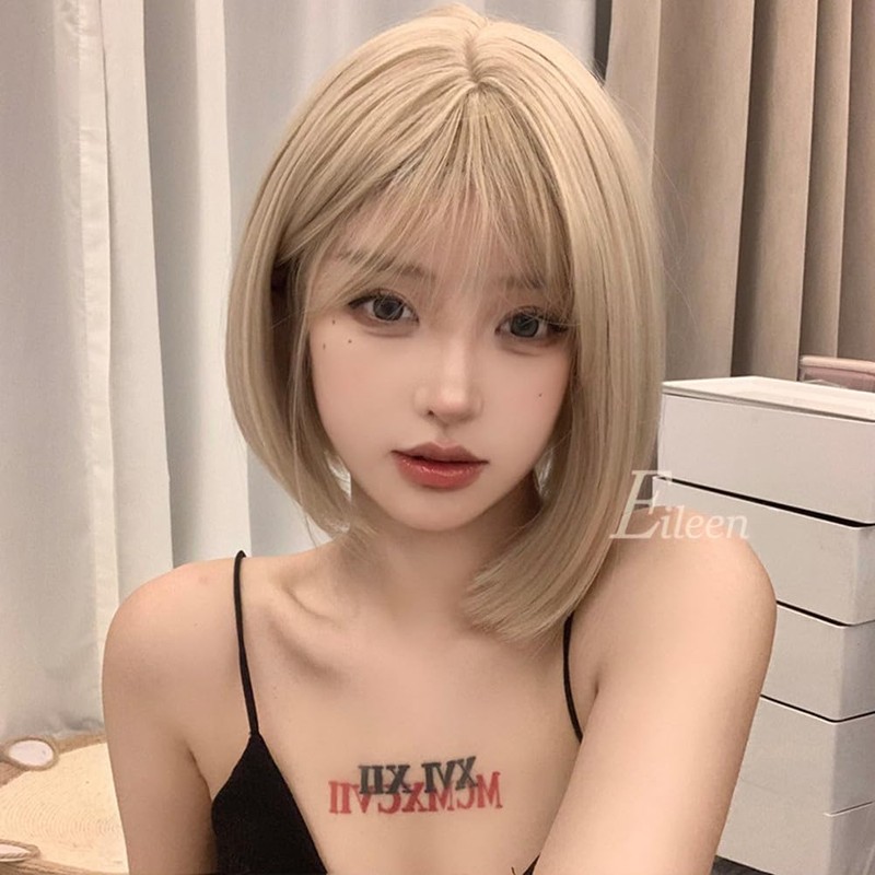Eileen Bob Blonde Wig, Natural Fluffy Women's Wig, Straight, Small