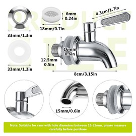 Stainless Steel Spigot for Beverage Dispenser, No Leakage Water Spout Drink Bucket Tap Glass Water Jug Spout Faucet Water Dispenser Replacement Parts