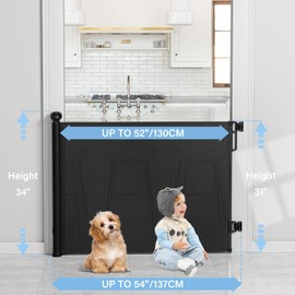probebi Retractable Baby, Child & Dog Gates for Stairs, Extends to 54" Wide 34" Tall, Use for Outdoor, Indoor, Hallways, Doorways, Deck, Porch, Black