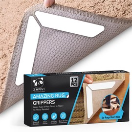ZARVI Premium12 Pcs Double Sided Non-Slip Rug Tape for Hardwood and Tiles Floor, Reusable Carpet Tape, Rug Stoppers to Prevent Sliding, Rug Grippers (White)