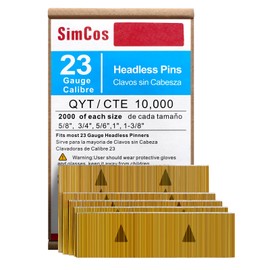 SimCos 23 Gauge Pinner Nails (5/8",3/4",5/6",1",1-3/8") assorted 5 sizes' Headless Pin Nails for 23 GA Pneumatic or Electric Pinner or pin gun,Project Pack (10000)