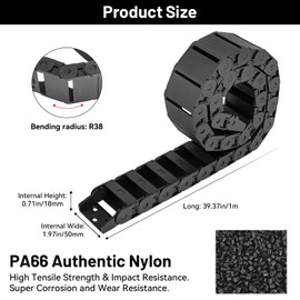 CAMXTOOL 1Pcs Drag Chain, 18 x 50mm Cable Chain 1M, Flexible & Detachable, Plastic Wire Carrier Cable with End Connectors for CNC Industrial Machine, Semi Enclosed Type (Inner Side openable)