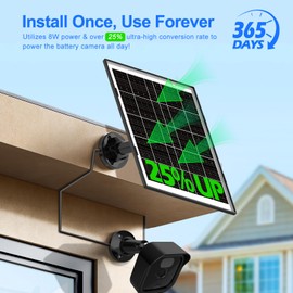 8W Solar Panel for Security Camera, Micro USB & USB-C Port Security Camera Solar Panel, IP65 Waterproof & 9.8FT Cable & High Conversion Rates Solar Panels for Cameras with Rechargeable Battery