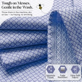 HEIRLOOM COMFORT Indigo Blue Honeycomb Kitchen Towels 5 Pack, 16x26 Inch, 100% Cotton, Quick Dry, Soft & Absorbent Dish Towels for Cleaning, Wiping, Kitchen Chores & Restaurant or Catering Use