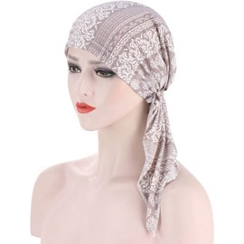 Pre Tied Chemo Headscarf - Slip On Bandana Headwear Caps Head wrap Turban Hat for Patients Women (Gray, One size)