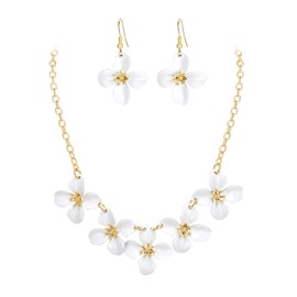 BriLove Flower Collar Necklace, Shiny Floral Summer Beach Statement Bib Necklaces Hook Earrings for Women Costume Prom Jewelry Clear Gold-Tone