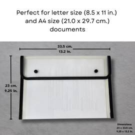 VEKREI 2pcs Clear Transparent A4 Plastic File envelopes with snap Button Closure, Waterproof File Pouch Folder, fits A4 and Letter Size documents