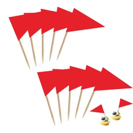 LUSEOAN 100 Pack Red Blank Solid Color Toothpick Flag Small Mini Labeling Marking DIY Triangle Plain Stick Flags for Cocktail Fruit Cupcakes Toppers Food Decorations