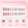 24PCS Press-On Nails with 3D Pink Flowers, Long Square Nails