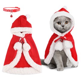 Cat Dog Cape with Red Christmas Hat, Christmas Costume with Bell Strap as Gift, Christmas Costume for Puppies Kitten Cats Small Dogs Pets for Christmas Cosplay Party (Size M)