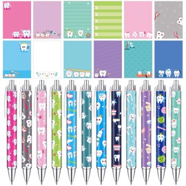Thenshop 24 Pcs Dental Pens and Notepad Set Teeth Theme Gifts Dentist Assistant Accessories Dentists Pens for Office School Home Stationery Dental Month Preventative Classroom Craft Gifts