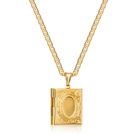 Barzel 18K Gold Plated Locket Necklace Photo Book Necklace - Made in Brazil, 24 Inches, Brass, No Gemstone