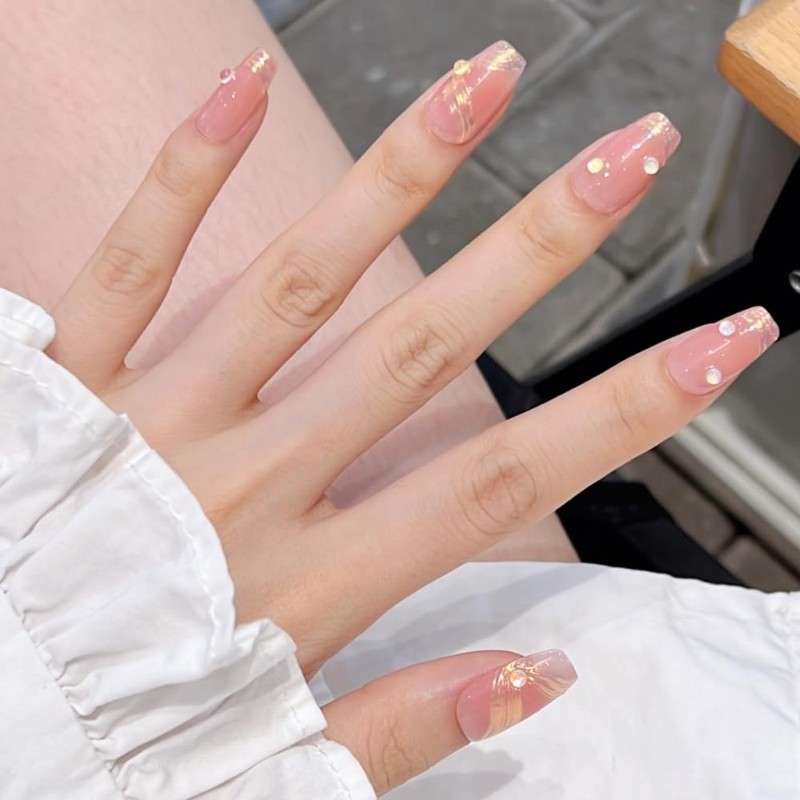 Pure Handmade Nails Press on Nail Reusable Fake Nails Gold