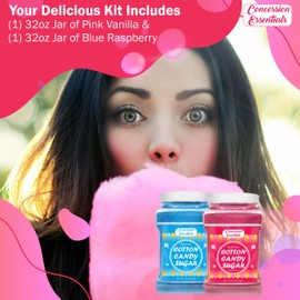 Cotton Candy Floss Sugar -Pink Vanilla and Blue Raspberry /2lb Jars Each Flavor -2ct