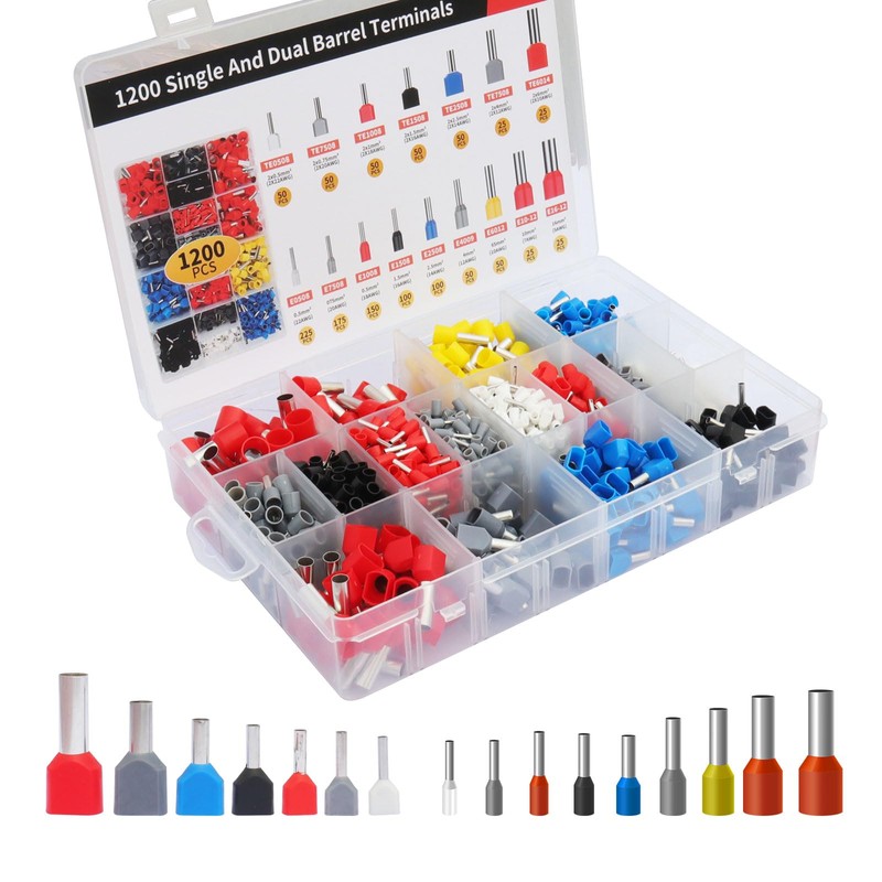Fidioto 1200pcs Dual Barrel Ferrules Terminal Set with Ferrule Crimping