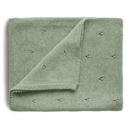 mushie Knitted Blanket for Baby & Children, Blanket on 80 x 100 cm and 100% Organic Cotton, Versatile & Perfect for All Weather (Pointelle Sage Melange)