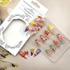24Pcs Colorful Flower Press on Nails Medium Almond Handmade Fake