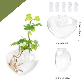 XXXFLOWER Wall Hanging Glass Terrariums，Clear Planters Propagation Station Glass Flower Vase,Air Plant Terrariums for Hydroponic Plants,Home Office Decor,Gifts,Heart-Shaped Set of 4