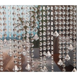 E EBETA 33 Ft Crystal Acrylic Gems Bead Garland Strands Hanging Octagon Prism Bead Chain Garlands for Wedding Home DIY Craft Jewelry Party Christmas Tree Decoration (with Diamond Pendant)