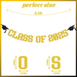 Class of 2025 Banner - 2025 Graduation Decorations, Congrats Grad Decorations 2025, Senior High School College Graduation Party Decorations Gold Glitter