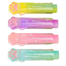 NHQZ Pack of 4 Retractable Erasers - Meow Eraser for Pencils and Crayons, Cat Paw Shaped Eraser, Nice Gift Idea