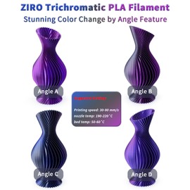 ZIRO PLA Filament 1.75mm, Silk Multicolors 3D Printer Filament,Color Change by Angle,Shiny Tri-colors 3-in-1 Chrome, Dimensional Accuracy +/-0.03mm, Fit Most FDM Printer,1KG Spool, Indigo Satin(Silky)