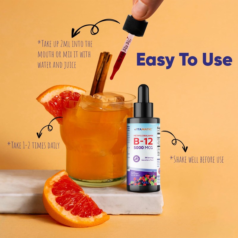 Vitamatic Fast-Acting Liquid Vitamin B12 – 5000 mcg Methylcobalamin –