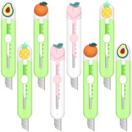 Lanties 8 Pieces Cute Box Cutter Utility Retractable Mini Sharp Kawaii Knives Package Opener Paper Cutters for Office, Arts Crafts, Home Use(Fruit,Regular Color)