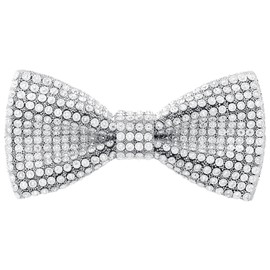 HOULIFE Rhinestone Bow Tie for Men Diamond Bow Tie Pre-Tied Sequin Bow Tie Adjustable Crystal Bow Ties for Wedding Party Banquet, White