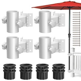 Stainless Steel Umbrella Deck Mount, Heavy Duty Patio Umbrella Holder, (Fits Umbrellas up to 2"), Patio Umbrella Base, Can be Mounted on a Flat Surface or at Right Angles to Save Space(2 Set, white)