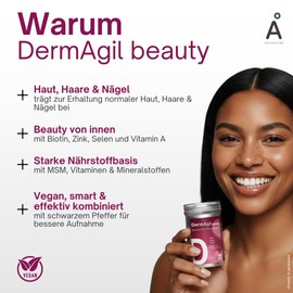 AgilNature Beauty Complex I 60 Vegan Capsules with MSM, Biotin, Zinc & Selenium I For Skin, Hair & Nails I With Vitamins A, C & E I 2 Month Ration I Made in Germany I DermAgil Beauty