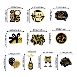 New Years Eve Decorations 2025 Hanging Swirls, Happy New Year 2025 Decorations Black Gold Swirl Streamers Cheers 2025 New Year's Eve Party Decorations Supplies for Home Indoor Outdoor