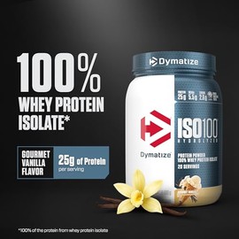Dymatize ISO100 Whey Protein Powder Isolate, Gourmet Vanilla, 25g of Protein, 5.5g BCAAs, Less Than 120 Cal., Gluten Free, 1g Fat, 1g Sugar, 2g Carb (