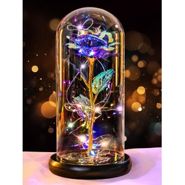Valentines Day Gifts for Her, Rechargeable Galaxy Glass Rose Enchanted Light Up Rose In Glass Dome Crystal Flower Gifts Anniversary Birthday Gifts Valentines Gifts for Women Mom Wife Girlfriend Purple
