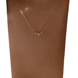 TseenYi Crystal Flower Pendant Necklace Tiny CZ Flower Neckace Shiny Floral Rhinestone Necklace Chain Jewelry for women and Girls Gifts(Gold)
