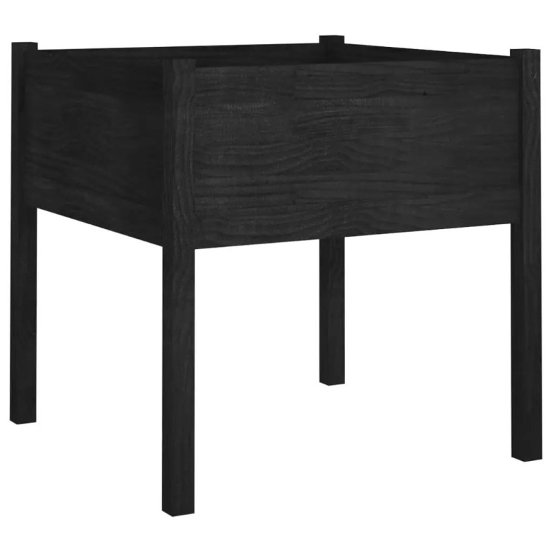 Durable Solid Pinewood Garden Planter 27.6x27.6x27.6 in Black Flower Pots