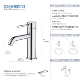 KIBI F201 Stainless Steel Single Handle Faucet for Bathroom Sink with Pop Up Drain | High Arc Faucet spout (Chrome Finish)