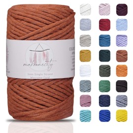 Makromecity, Single Strand Macrame Cord 3 mm x 100 Yards (300 feet) 3mm Single Twisted Brick Cotton Cord for Macrame Art & Crafts for Wall Hangings Recycled Cotton Cord Yarn DIY (Brick, 1 Skein)