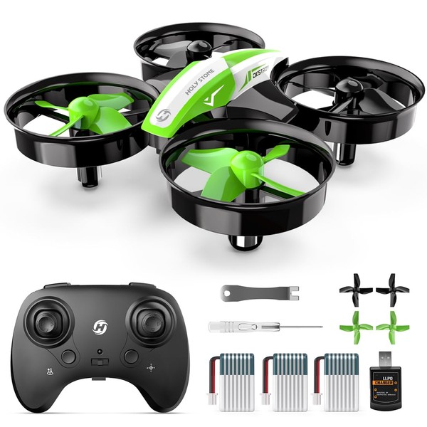 Holy Stone Kid Toys Mini RC Drone for Beginners Adults, Indoor Outdoor Quadcopter Plane for Boys Girls with Auto Hover, 3D Flip, 3 Batteries, Headless Mode, Xmas Toddler Gift, Green