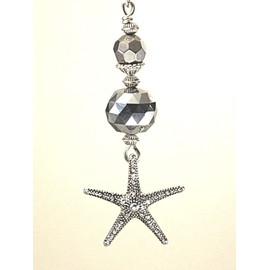 Silver Textured Starfish, Pebbled Silvery Coin Shape, & Faceted Silver Mirror Glass Teardrop Ceiling Fan Pull Chain - Lamp/Light Pull