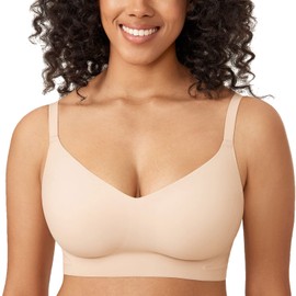 MELIWOO Women's Wireless Bras Comfortable Bralette No Underwire Seamless Bra Invisible Padded Support Smoothing Beige 42D
