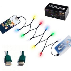 KBG Christmas Light Phone Charger Cable, USB C Charger Cord, 10 Multicolor LED Light Compatible for Phone/i 15/16/17 Plus Pro Max Christmas Lights Charging Cable Type-C to Type-C