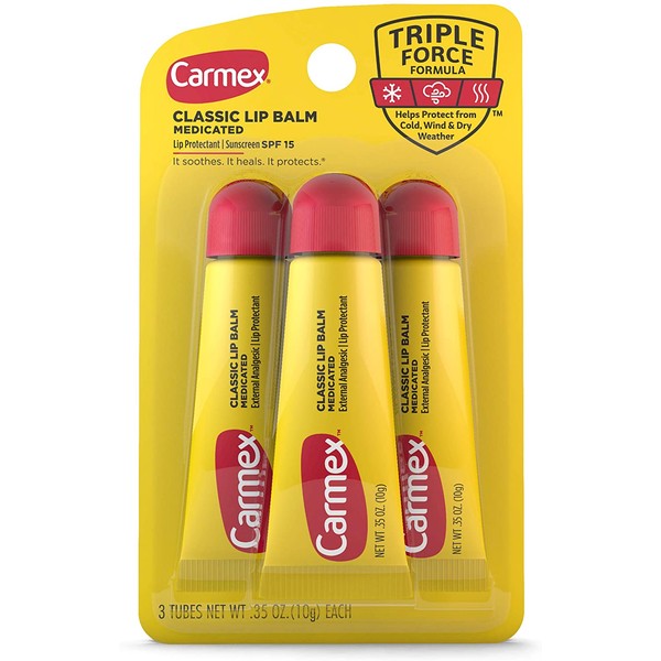 Carmex Medicated Lip Balm Tubes, Lip Moisturizer for Dry, Chapped Lips - 3 Count