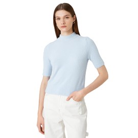 Koton Women's Half Turtleneck Short Sleeve Cosy Pullover Sweater, Blue (640)