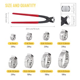 150Pcs 304 Stainless Steel Single Ear Hose Clamp with Ear Clamp Pincer, 6-23.5mm Crimp Hose Clamp Assortment Kit Cinch Rings Crimp Pinch Tools Perfect for Automotive, Home Appliance Line and Plumbing