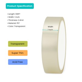 SICCOMA Clear Book Repair Tape for Torn Pages 1 Inch x 108 Feet Archival Safe Acid-Free Clear Bookbinding Tape for Books, Scrapbooking and Documents, Transparent, Thin Thickness, No Residue