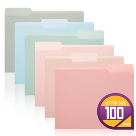 pmybupo100 Pack Assorted Colors Manila File Folders 8.5 x 11,1/3-Cut Tab, File Folders Letter Size,Colored Folders Office Organization Home School Folders for Documents Files Paper,6 Pastel Colors